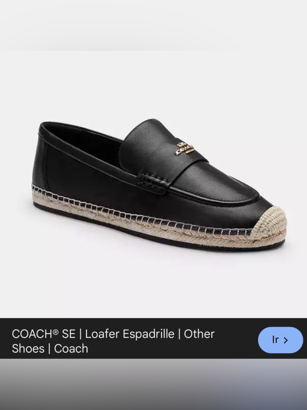 Coach Black Leather Loafer Espadrille with Gold Logo